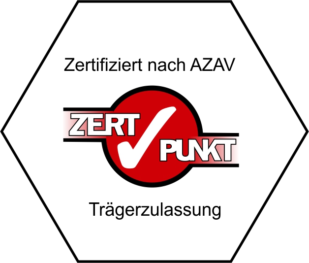 Siegel: Zertifiziert nach AZAV - Trägerzulassung  